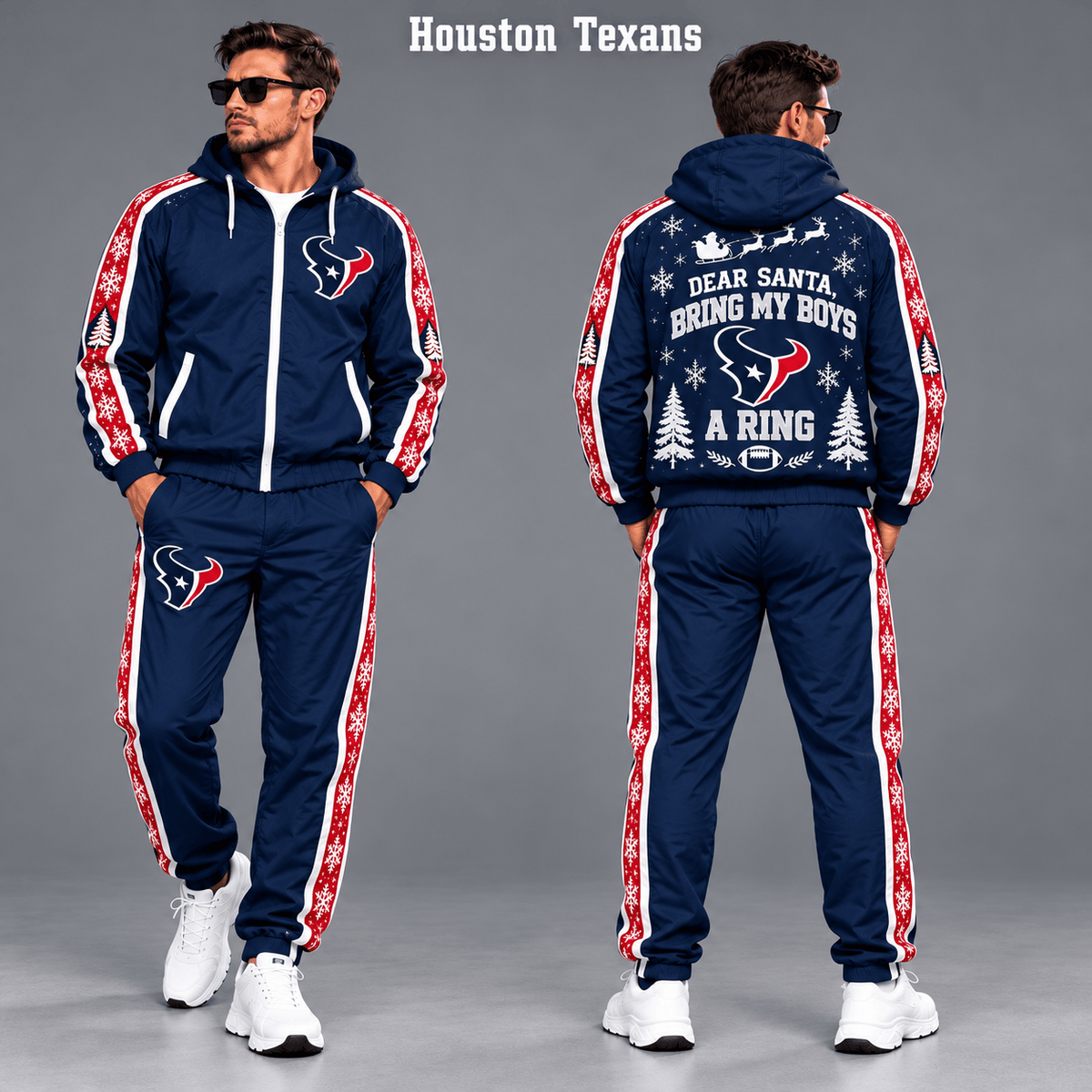 Houston Texans Dear Santa Christmas tracksuit front and back