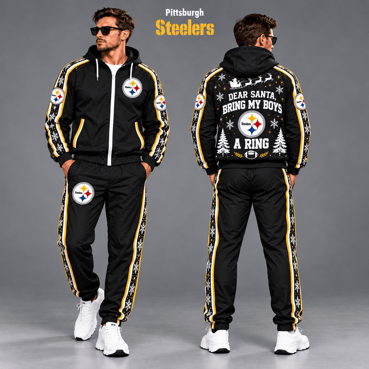 Pittsburgh Steelers Dear Santa Christmas tracksuit front and back