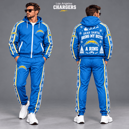 Los Angeles Chargers Dear Santa Christmas tracksuit front and back