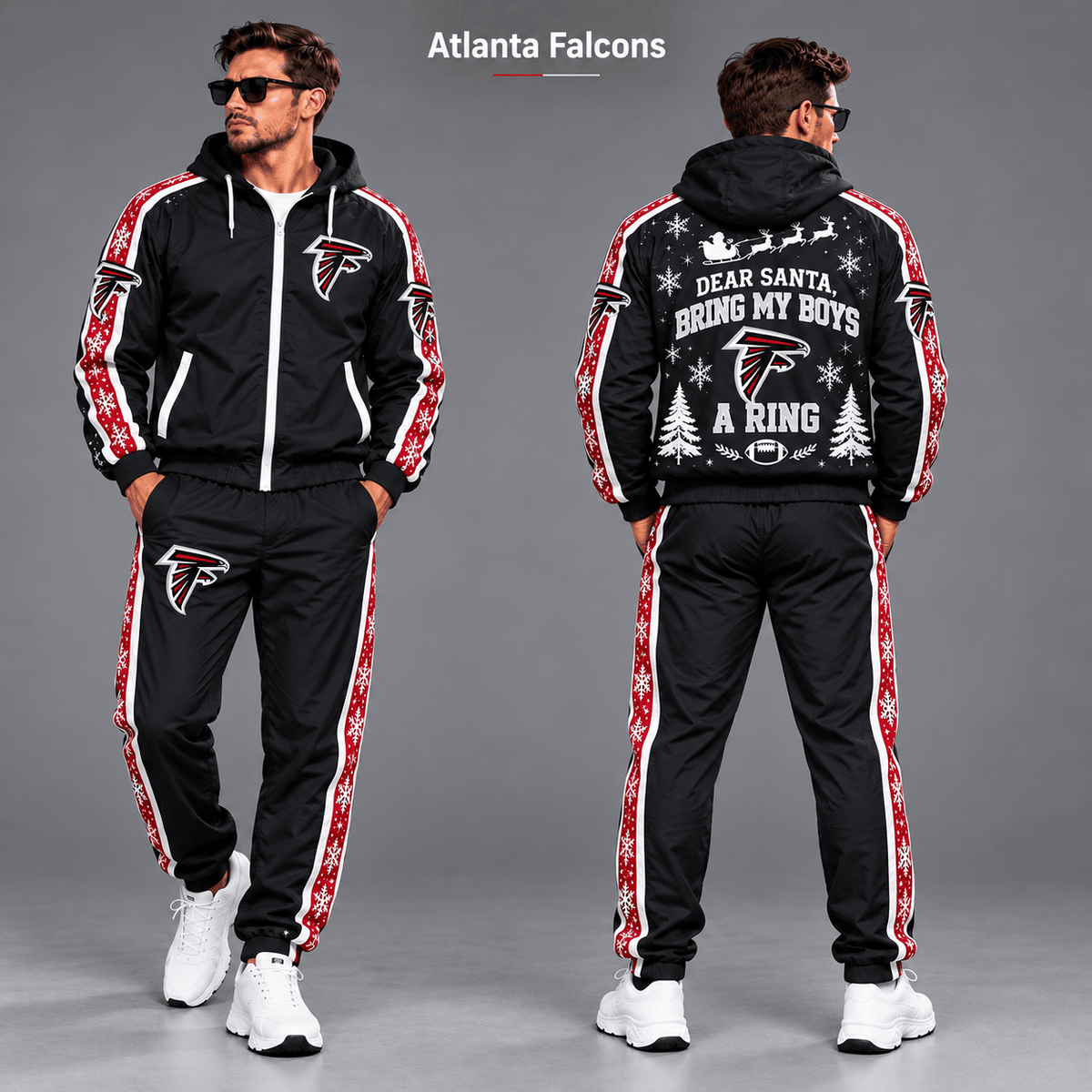 Atlanta Falcons Dear Santa Christmas tracksuit front and back