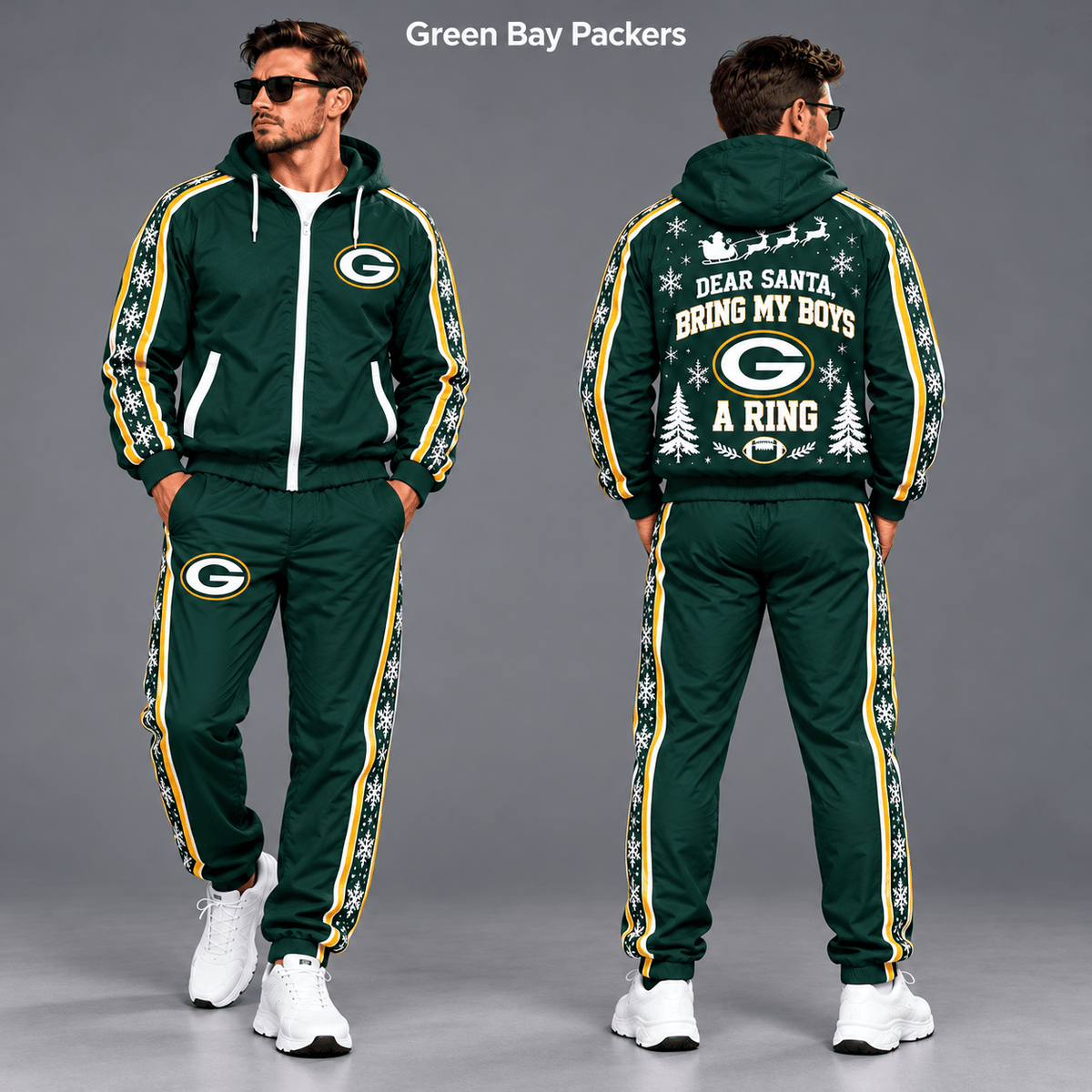 Green Bay Packers Dear Santa Christmas tracksuit front and back