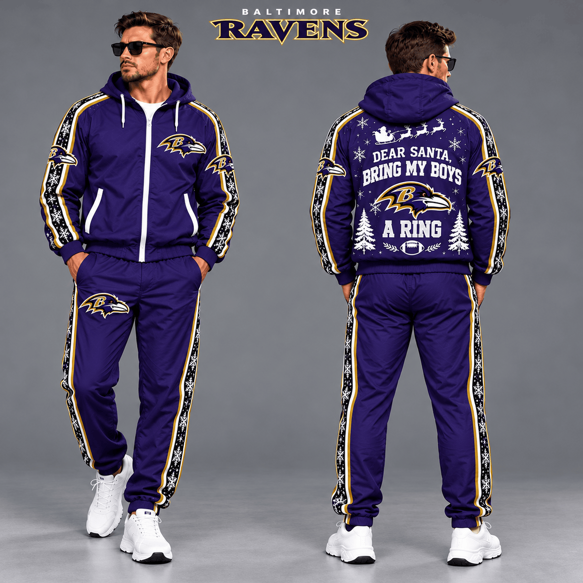 Baltimore Ravens Dear Santa Christmas tracksuit front and back