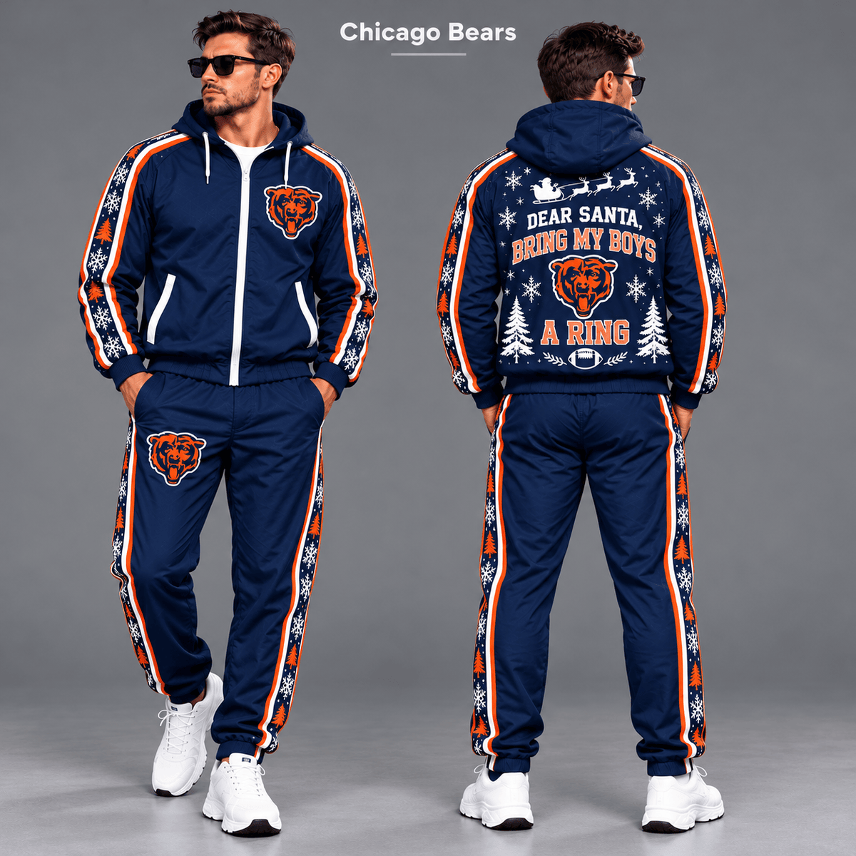 Chicago Bears Dear Santa Christmas tracksuit front and back