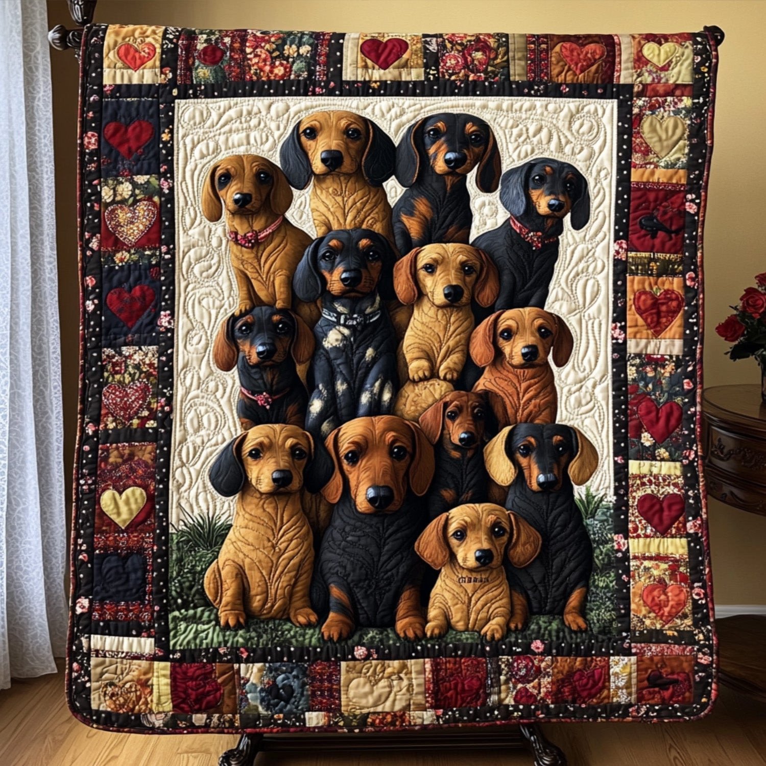 Dachshund Snuggle Patch Quilted Blanket NCU0PT3048