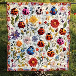 Vibrant Floral Ladybug Field Quilted Blanket NCU0NT2893