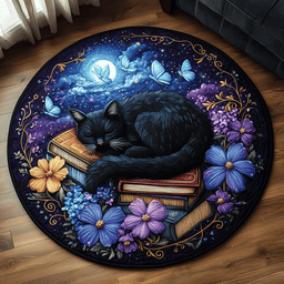 Black Cat Quilted Round Mat NCU0VT89