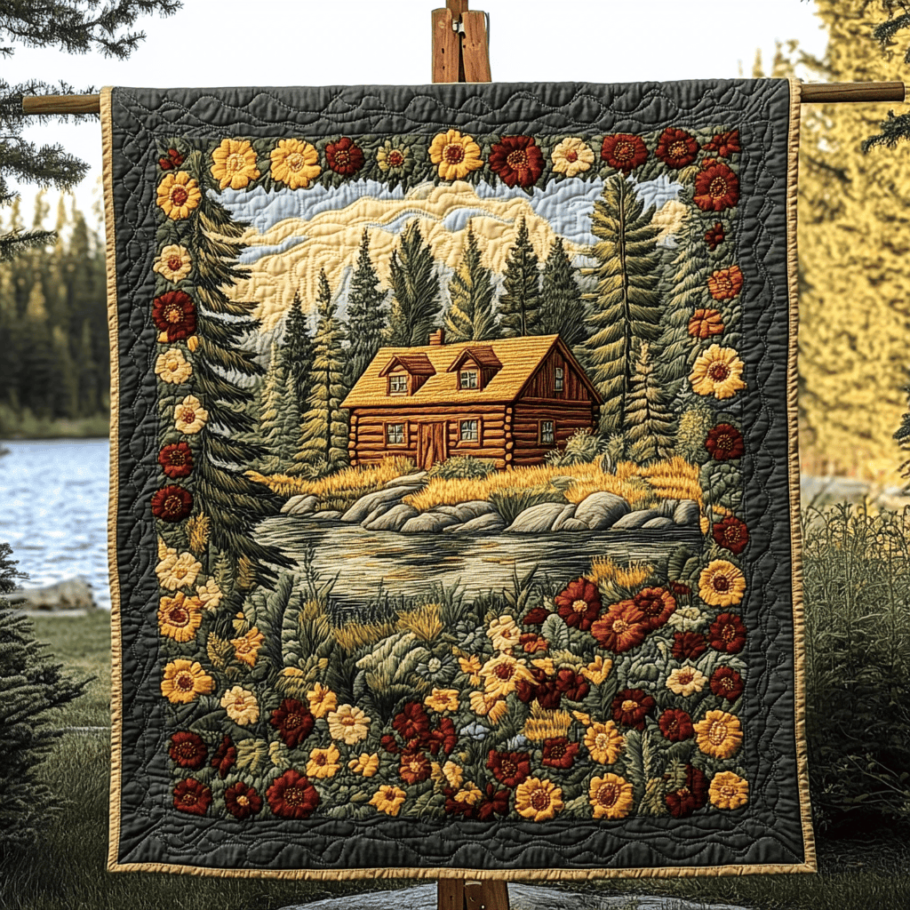 Forest Log Cabin Quilted Blanket NCU0DK3587