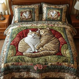 Purring Companions 3-Piece Quilted Bedding Set NCU0NT2599