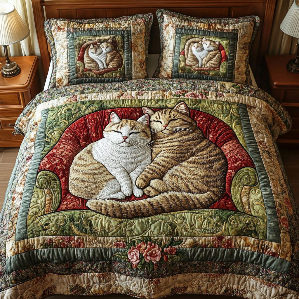 Purring Companions 3-Piece Quilted Bedding Set NCU0NT2599