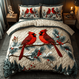Red Feathered Beauty 3-Piece Quilted Bedding Set NCU0DK3075