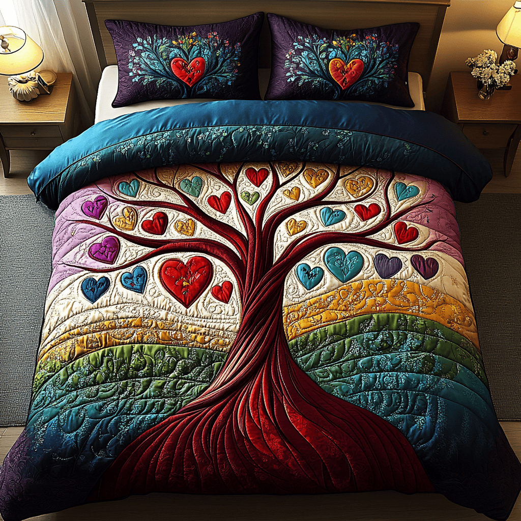 Tree of Love 3-Piece Quilted Bedding Set NCU0DK3171