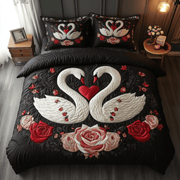 Timeless Swan Love 3-Piece Quilted Bedding Set NCU0DK3212