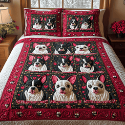 Valentine Boston Terrier Quilted Bedding Set NCU0DV2361