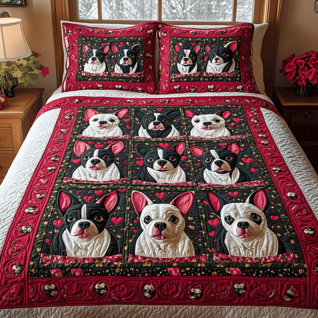 Valentine Boston Terrier Quilted Bedding Set NCU0DV2361