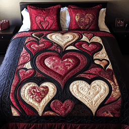 Crimson Hearts 3-Piece Quilted Bedding Set NCU0VH1367
