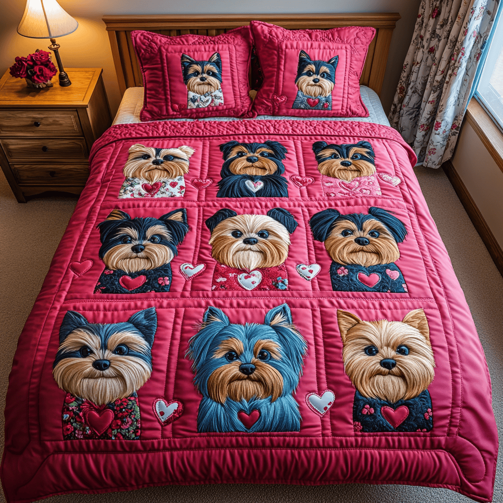 Yorkie Love Quilted Bedding Set NCU0DV2366