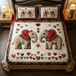 Elephant Romance 3-Piece Quilted Bedding Set NCU0NT2620