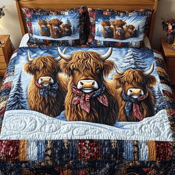 Highland Cow Serenity 3-Piece Quilted Bedding Set NCU0TL2370