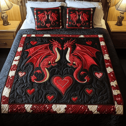 Crimson Dragons 3-Piece Quilted Bedding Set NCU0VH1394