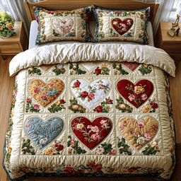 Patchwork Hearts 3-Piece Quilted Bedding Set NCU0DK3110