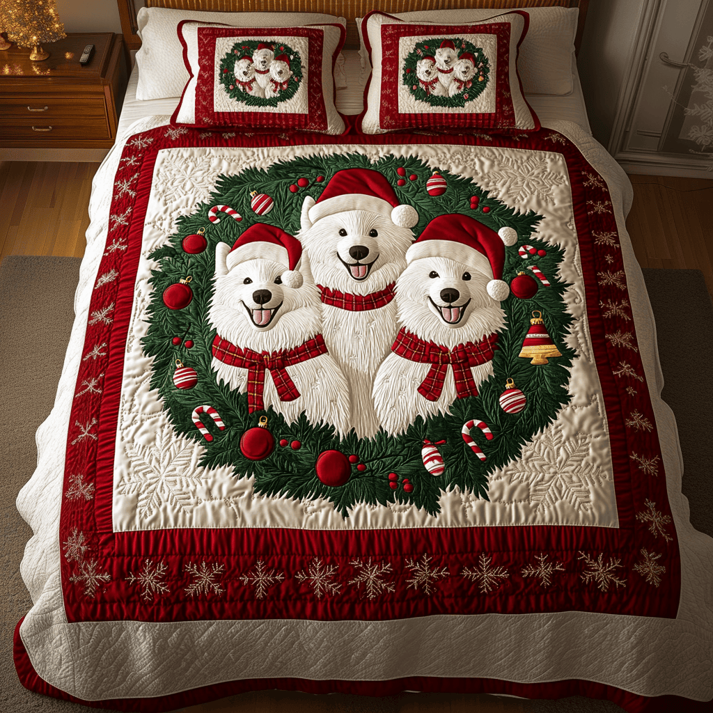 Samoyed Cheer 3-Piece Quilted Bedding Set NCU0VH1292