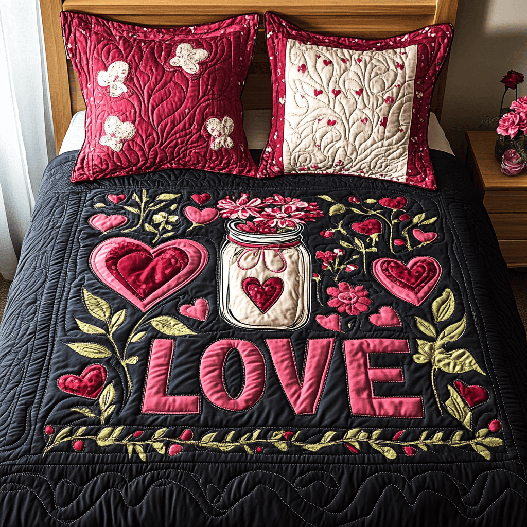 Jar of Love 3-Piece Quilted Bedding Set NCU0TL2360