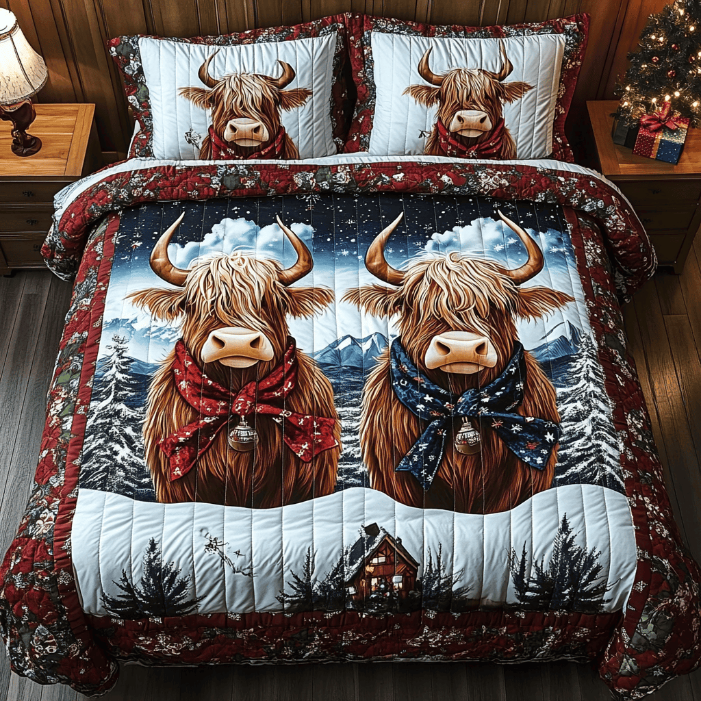 Tartan Cow Haven 3-Piece Quilted Bedding Set NCU0TL2373