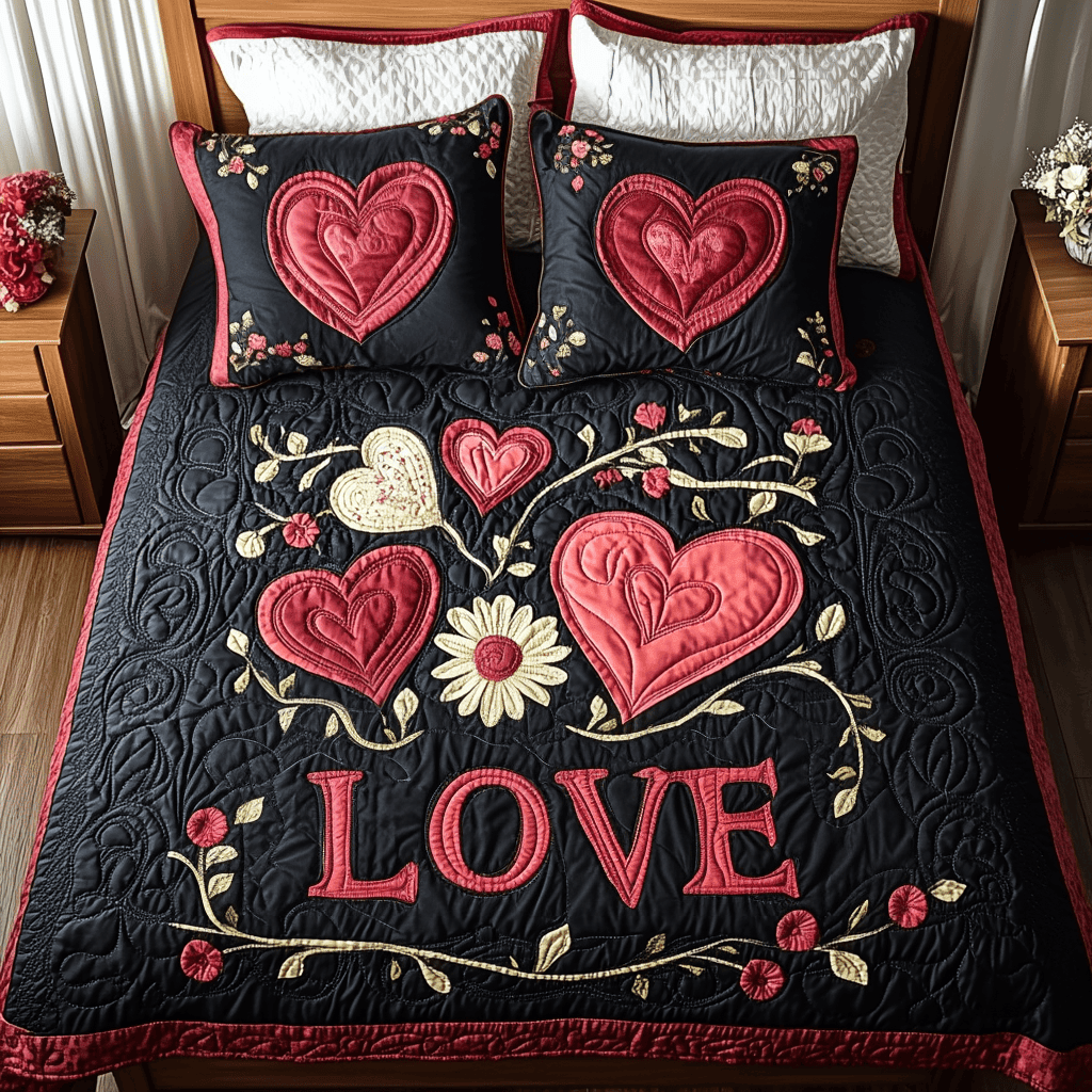 Hearts in Bloom 3-Piece Quilted Bedding Set NCU0TL2359