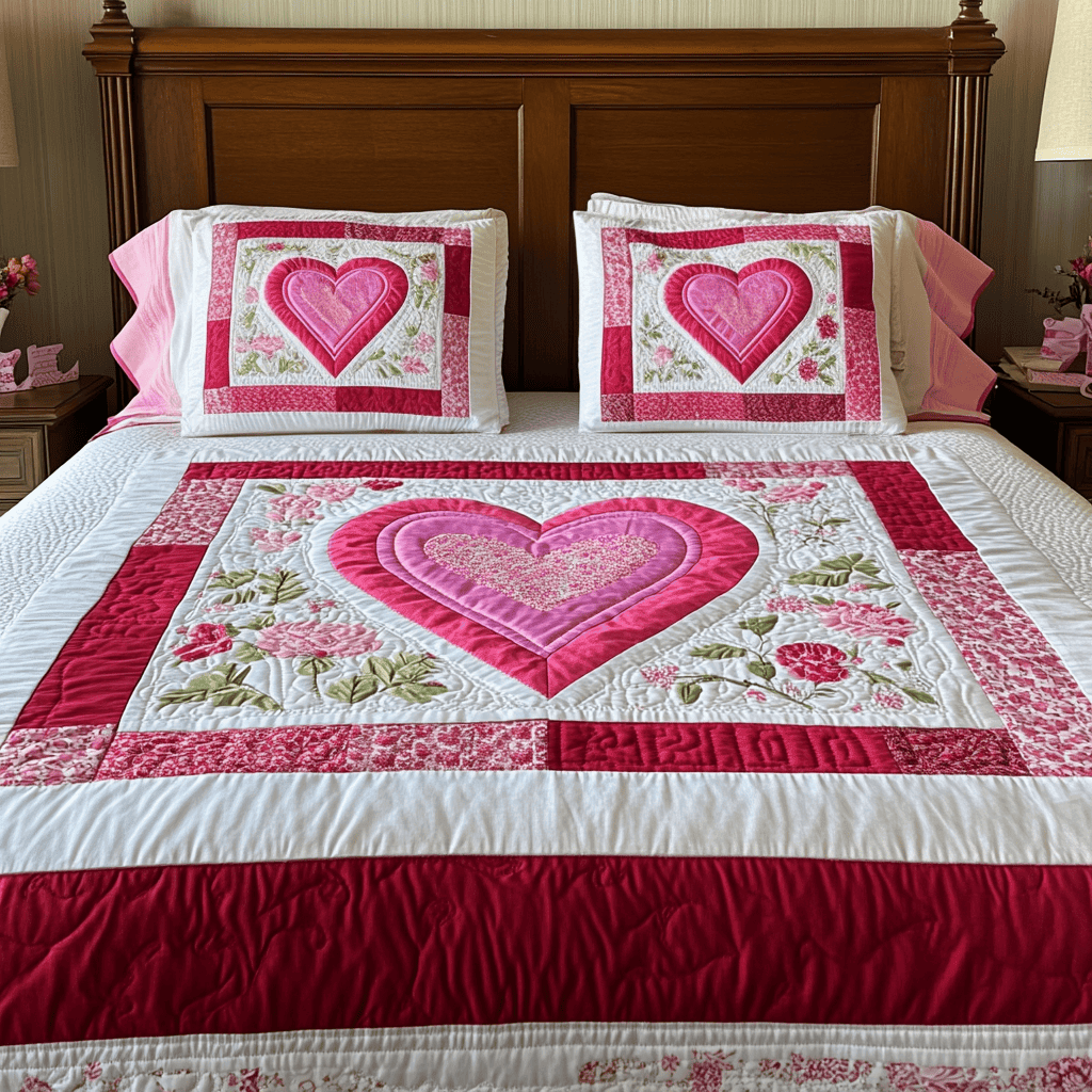 Eternal Love 3-Piece Quilted Bedding Set NCU0VH1364