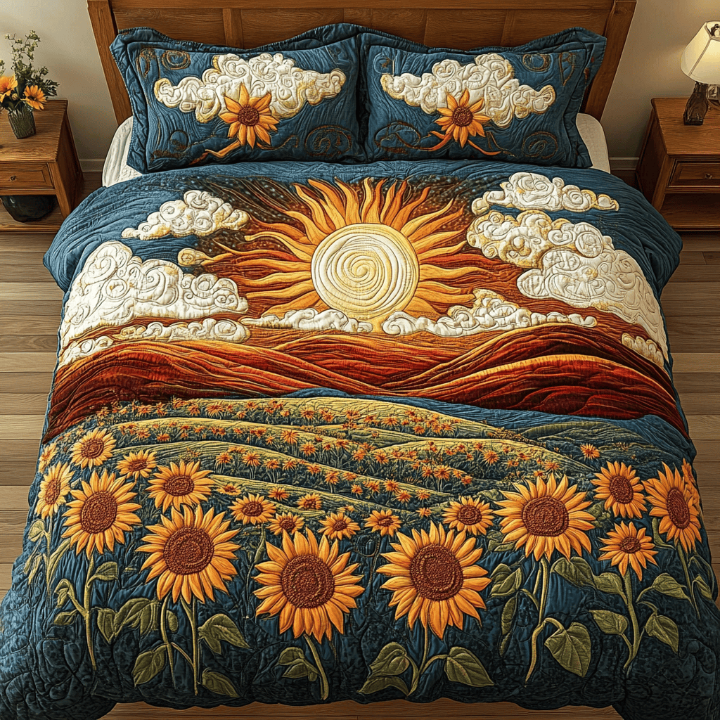 Floral Sunburst 3-Piece Quilted Bedding Set NCU0VL892