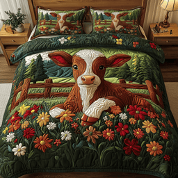 Golden Moo 3-Piece Quilted Bedding Set NCU0VH1497