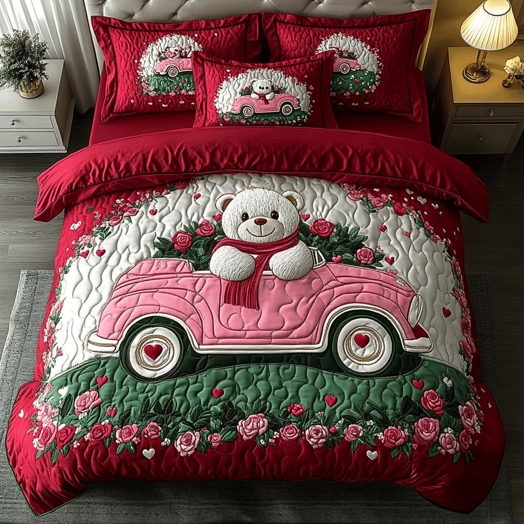 Teddy Love Charm 3-Piece Quilted Bedding Set NCU0DK3193