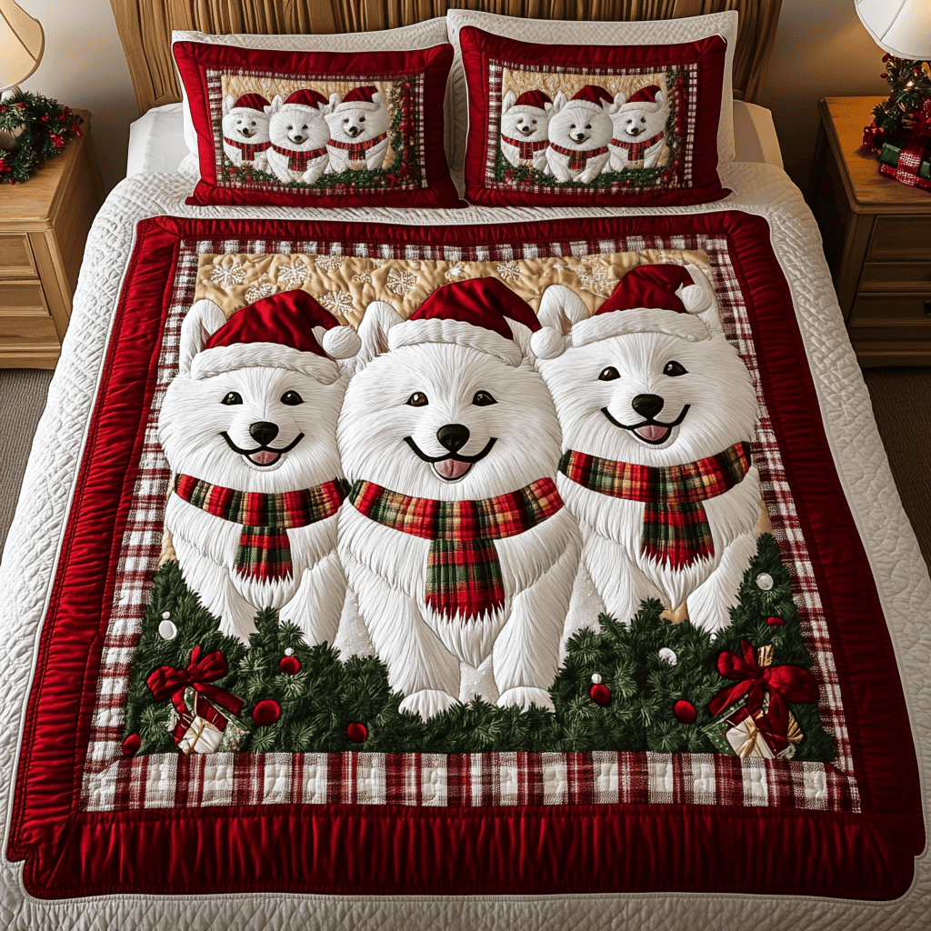 Samoyed Wonder 3-Piece Quilted Bedding Set NCU0VH1289