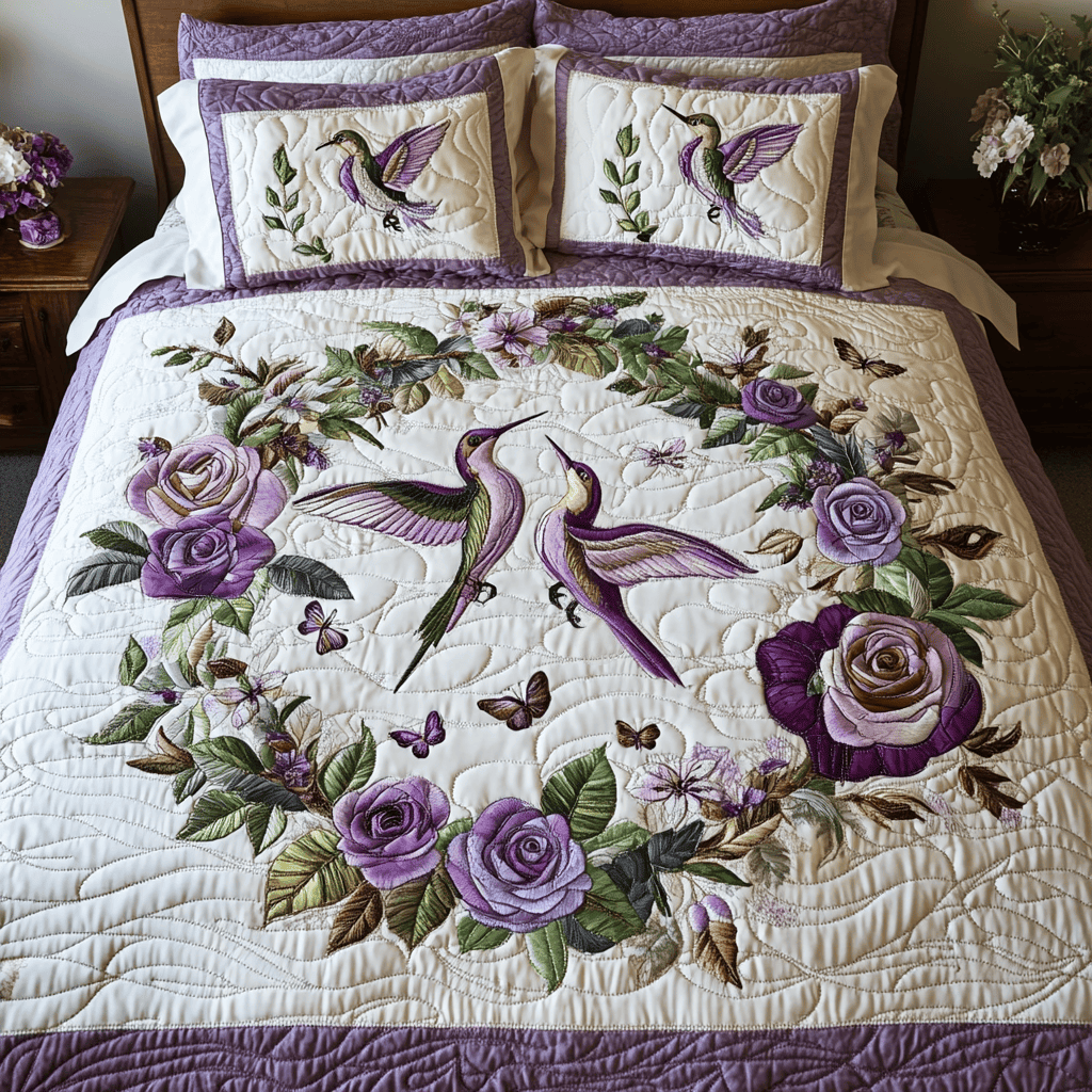Lavender Flight 3-Piece Quilted Bedding Set NCU0VH1380