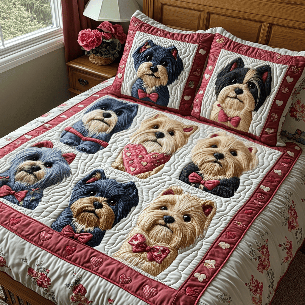 Yorkshire Terrier Wonderland Quilted Bedding Set NCU0DV2363