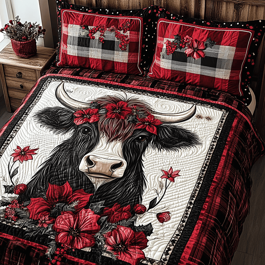 Funky Cow 3-Piece Quilted Bedding Set NCU0TL2385