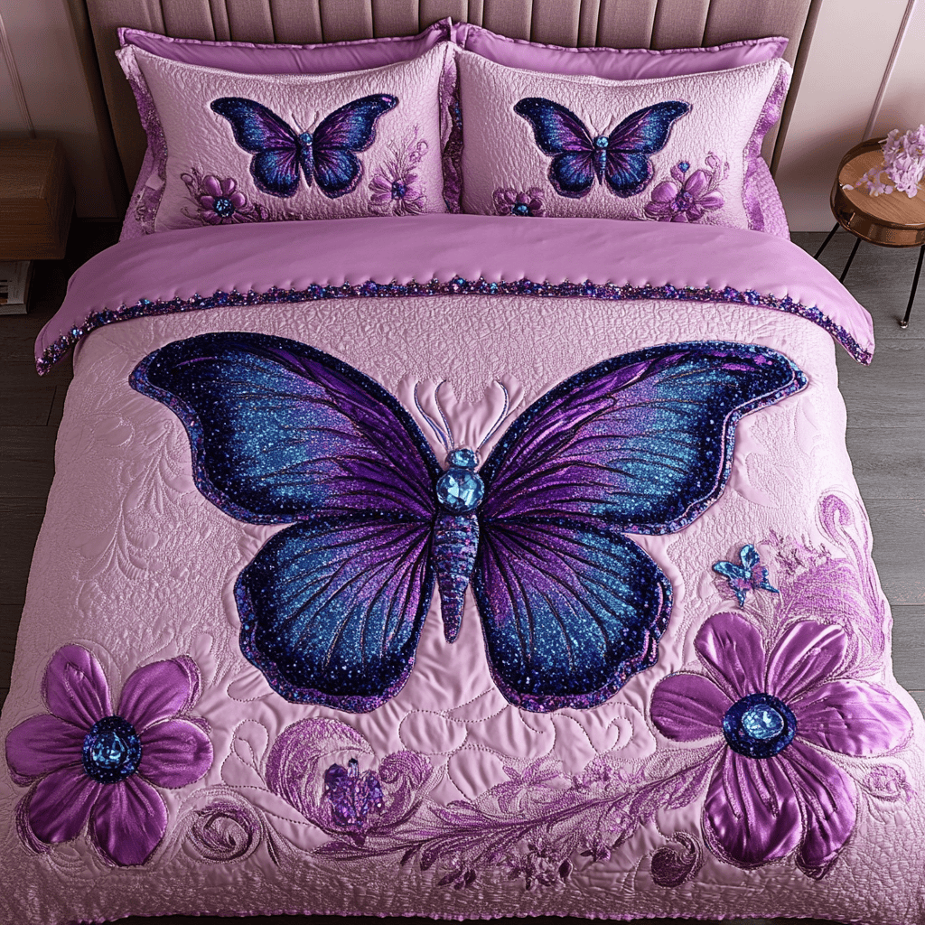 Dance of the Butterflies 3-Piece Quilted Bedding Set NCU0DK3026