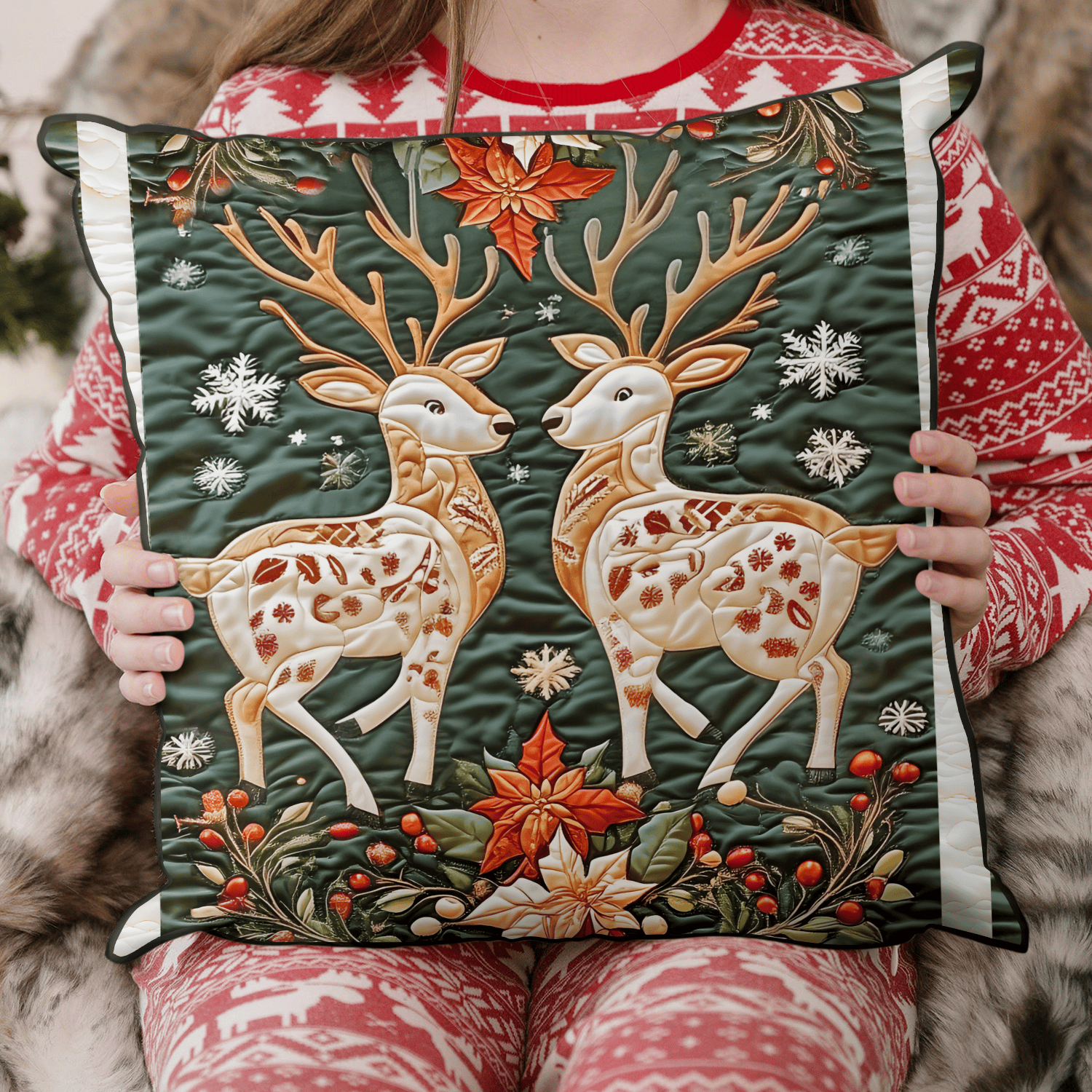 Reindeer Wonderland Quilted Pillow Case NCU0VH1235