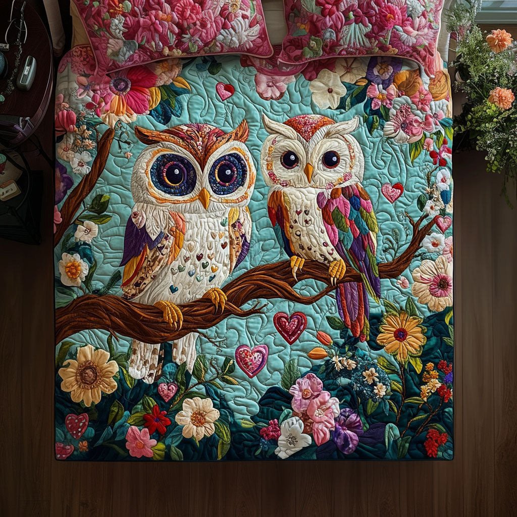 Hooting Hearts 3-Piece Quilted Bedding Set NCU0PT2977