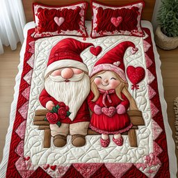 Gnome Valentine Bliss 3-Piece Quilted Bedding Set NCU0NT2610