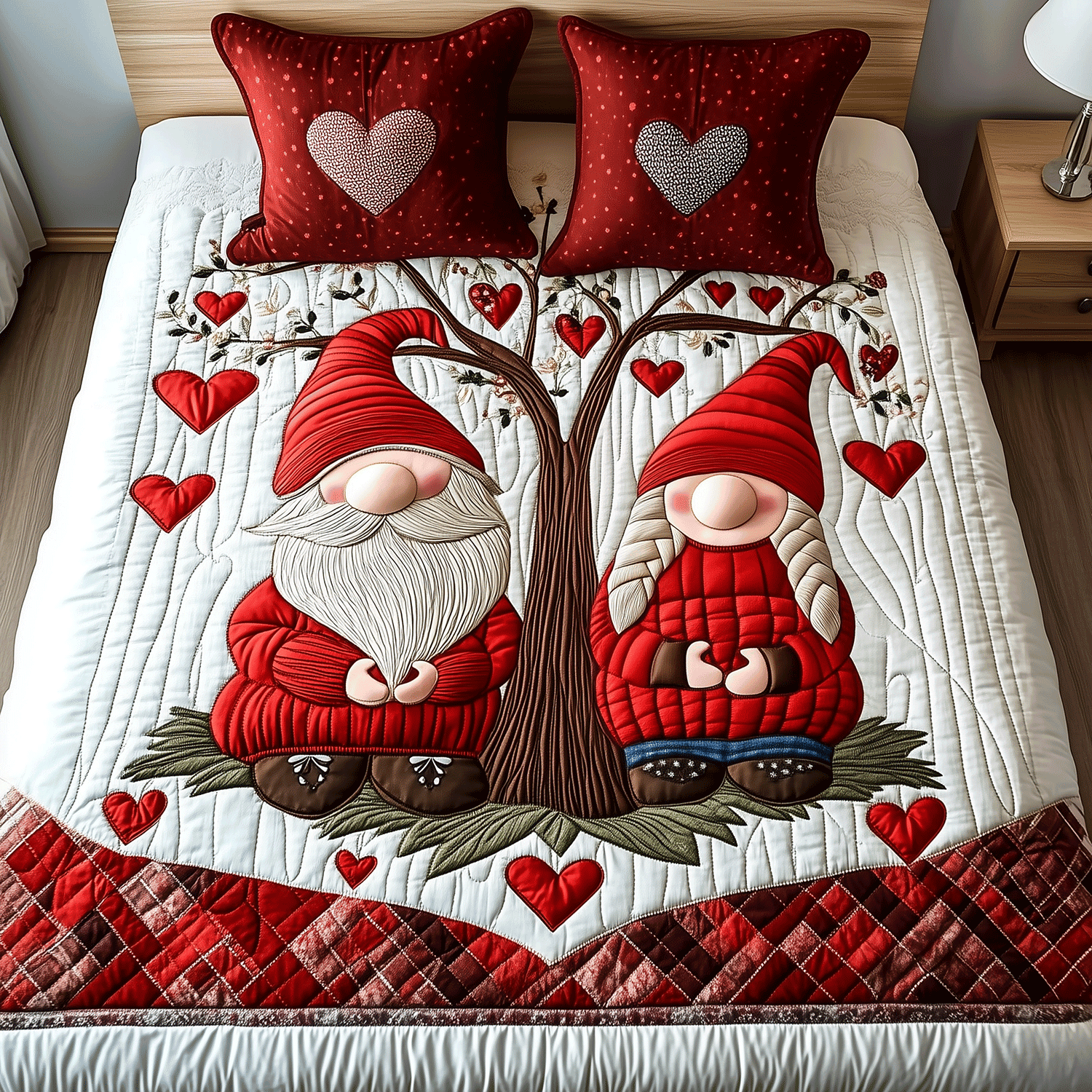 Gnome Valentine Bliss 3-Piece Quilted Bedding Set NCU0TH2484