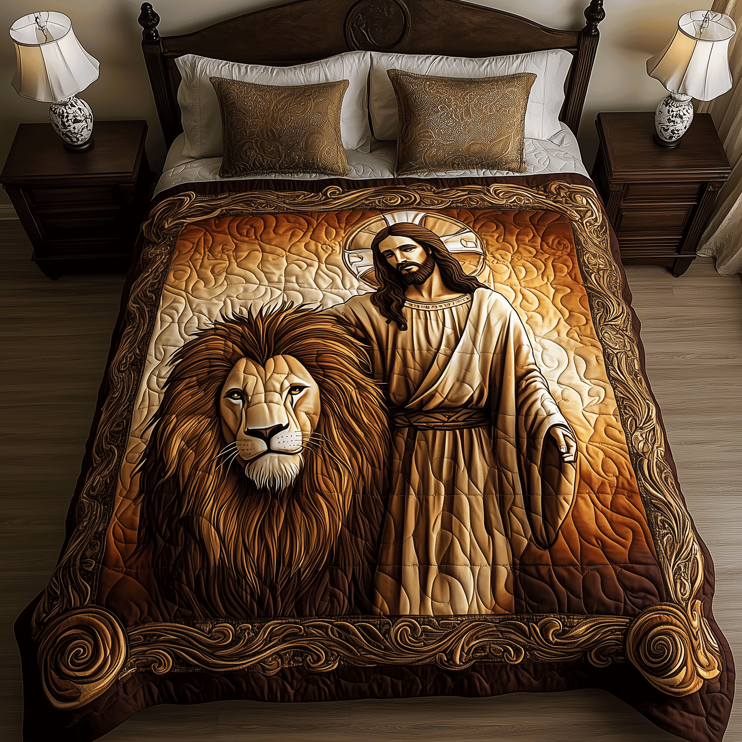 Lion Divine Power 3-Piece Quilted Bedding Set NCU0TH2392