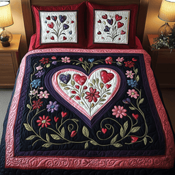 Floral Heartburst 3-Piece Quilted Bedding Set NCU0TL2354