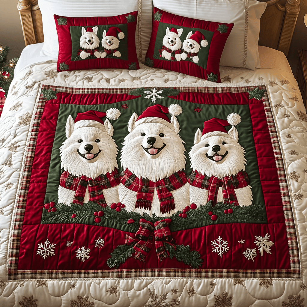 Samoyed Joy 3-Piece Quilted Bedding Set NCU0VH1291