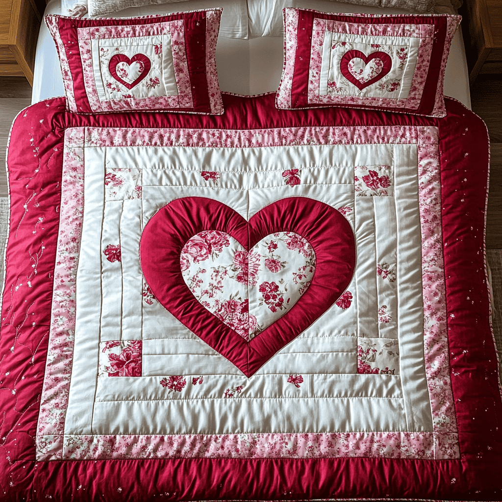 Rose Embrace 3-Piece Quilted Bedding Set NCU0VH1363