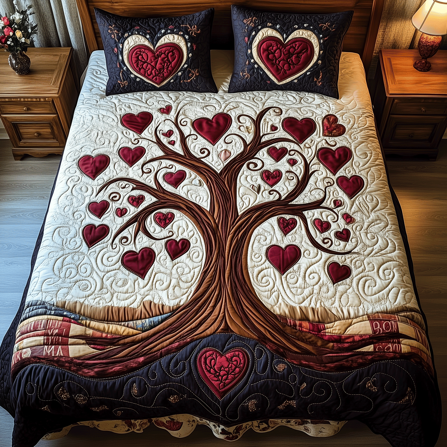 Heart Tree Bliss 3-Piece Quilted Bedding Set NCU0TH2494