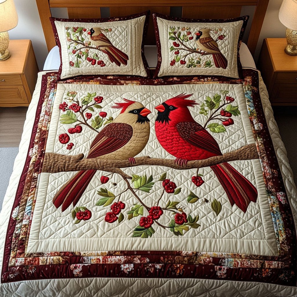 Cardinal Hearts 3-Piece Quilted Bedding Set NCU0NT2723