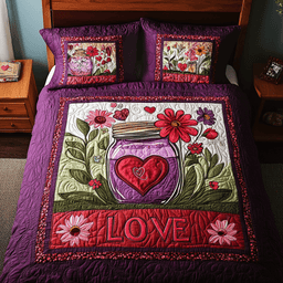 Mason Jar Love 3-Piece Quilted Bedding Set NCU0TL2366