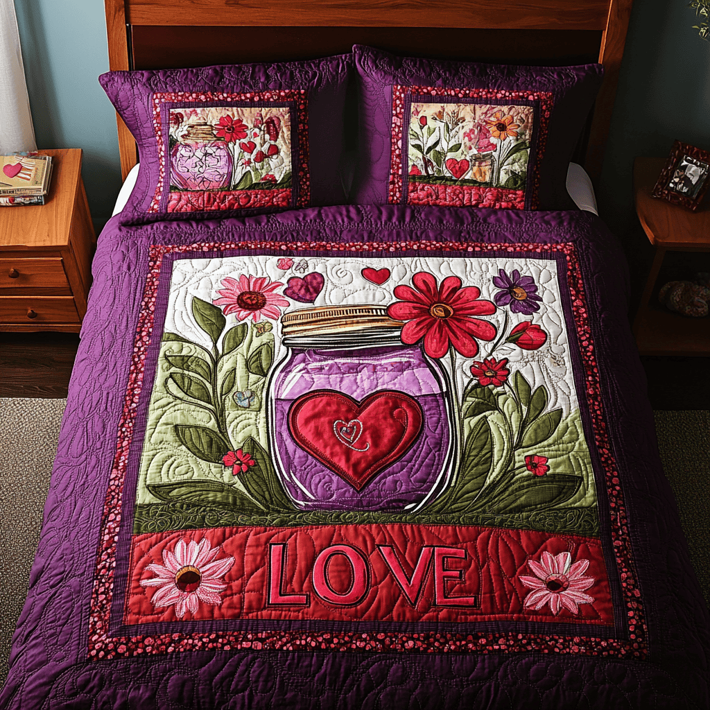 Mason Jar Love 3-Piece Quilted Bedding Set NCU0TL2366
