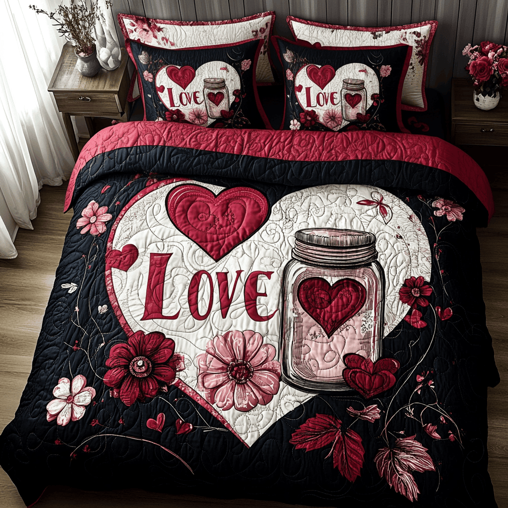 Love Blossom Quilt 3-Piece Quilted Bedding Set NCU0TL2361